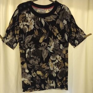 Isaac Mizrahi Live! Black, Grey, Beige Knit Floral Top
